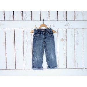 Kids destroyed straight leg Levis 549 blue / black denim jeans - 7 regular